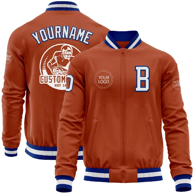 Stylish Tech Jacket for Active Lifestyles-Custom Texas Orange White-Royal Bomber Varsity Letterman Zipper Jacket