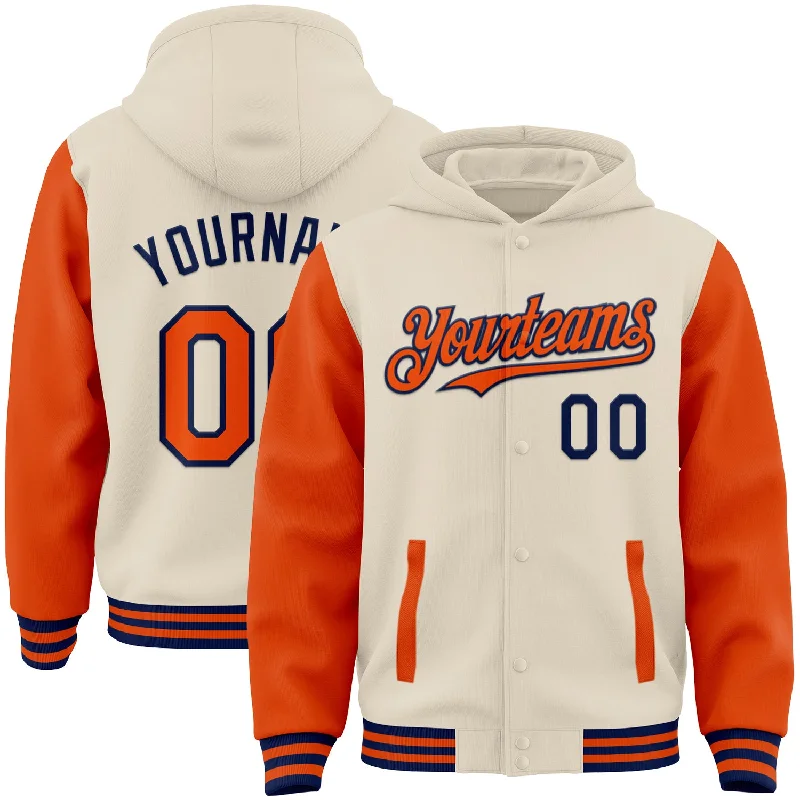 Lightweight Hoodie for Active Days-Custom Cream Orange-Navy Bomber Full-Snap Varsity Letterman Two Tone Hoodie Jacket