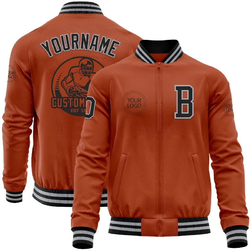 Casual Bomber Jacket for Street Style-Custom Texas Orange Black-Gray Bomber Varsity Letterman Zipper Jacket