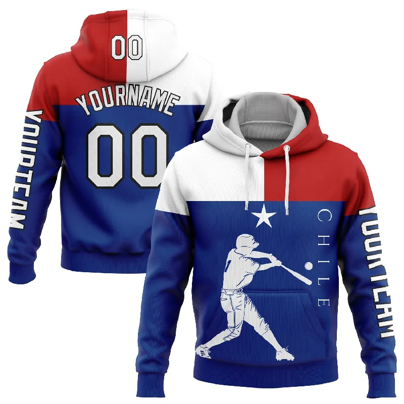 Stylish Hoodie for Weekend Outings-Custom Stitched Royal Red-Black 3D Chile Chilean Flag Sports Pullover Sweatshirt Hoodie