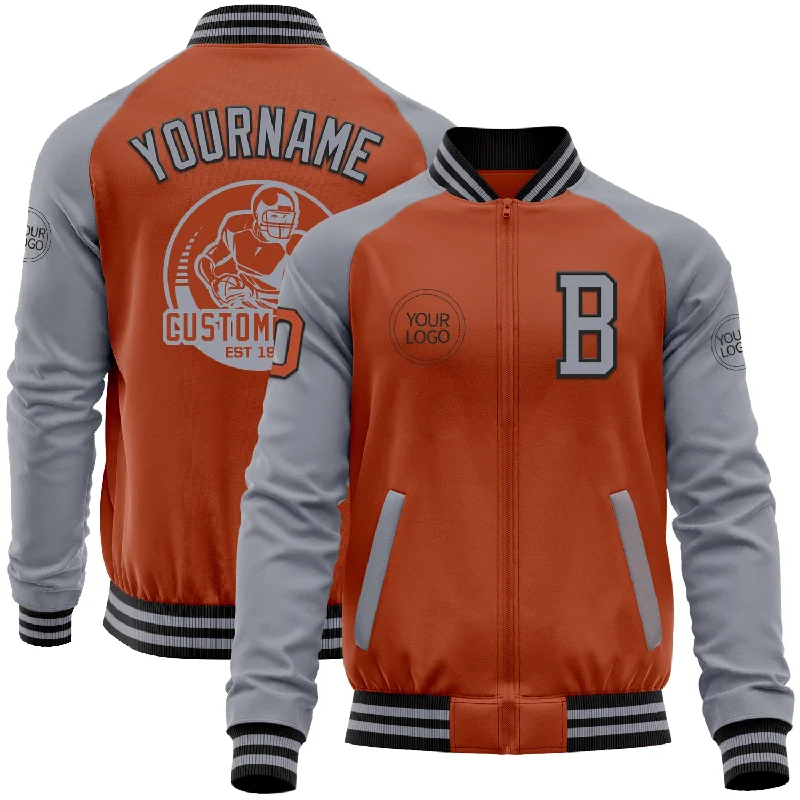 Classic Chore Jacket for Everyday Wear-Custom Texas Orange Black-Gray Bomber Varsity Letterman Two Tone Zipper Jacket