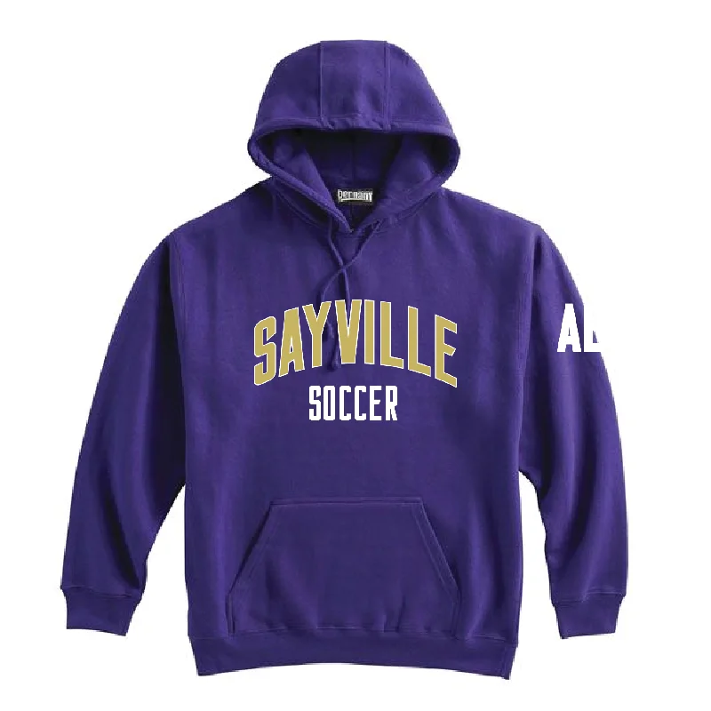 Classic Black Hoodie for Timeless Style-Sayville HS Pennant Super 10 Hoodie Purple