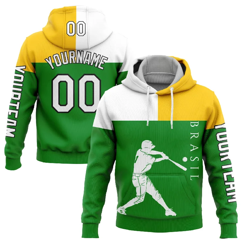 Premium Fleece Hoodie for Softness and Warmth-Custom Stitched Grass Green Yellow-Black 3D Brasil Brazilian Flag Sports Pullover Sweatshirt Hoodie