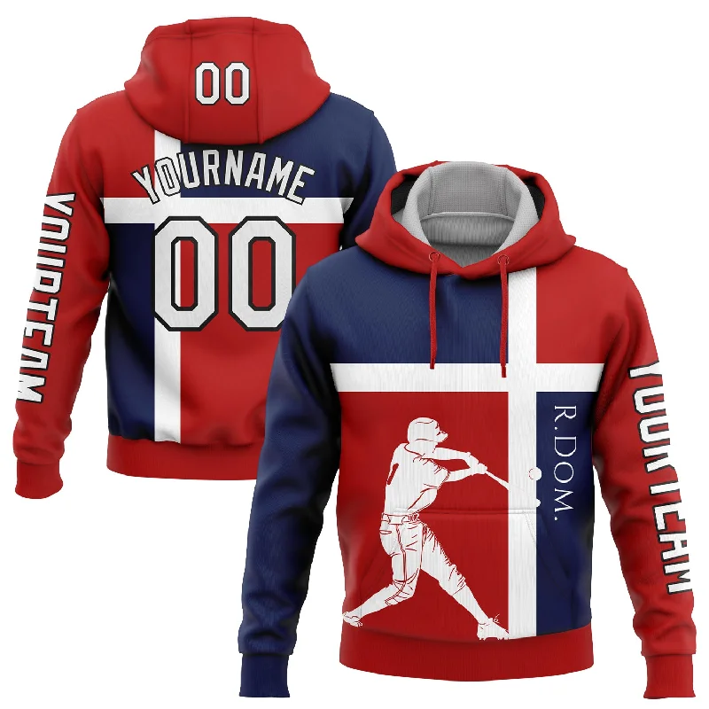 Hoodie with Printed Logo for Sports Fans-Custom Stitched Red US Navy Blue-Black 3D Dominican Republic Dominican Republic Flag Sports Pullover Sweatshirt Hoodie