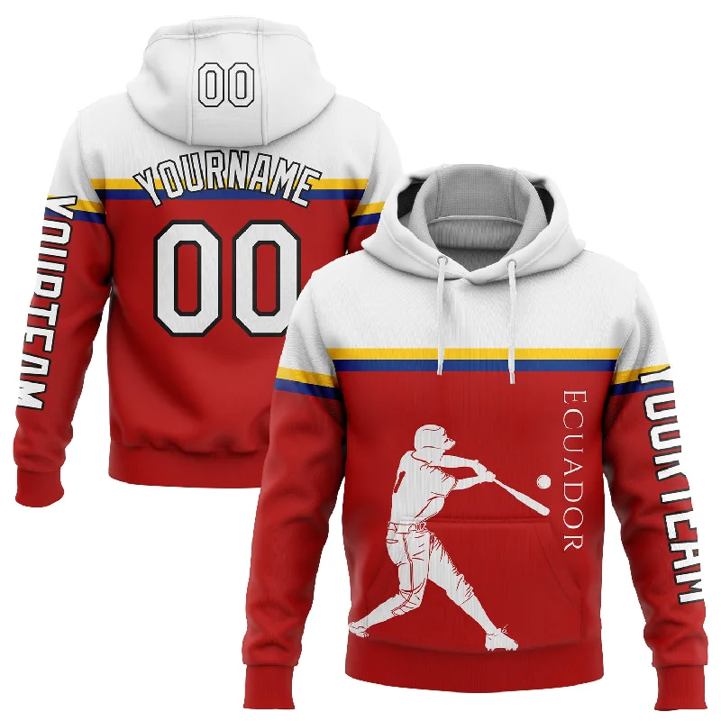 Warm Hoodie for Layering in Winter Weather-Custom Stitched Red Yellow Royal-Black 3D Ecuador Ecuadorian Flag Sports Pullover Sweatshirt Hoodie