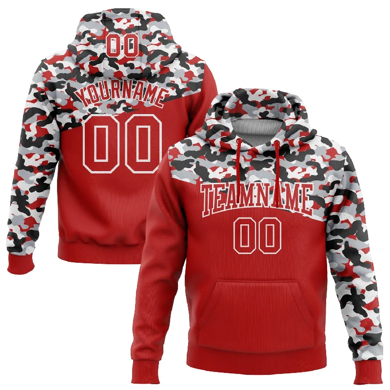 Classic Hoodie with Drawstring for Adjustable Fit-Custom Stitched Camo Red Black-Gray 3D Sports Pullover Sweatshirt Salute To Service Hoodie