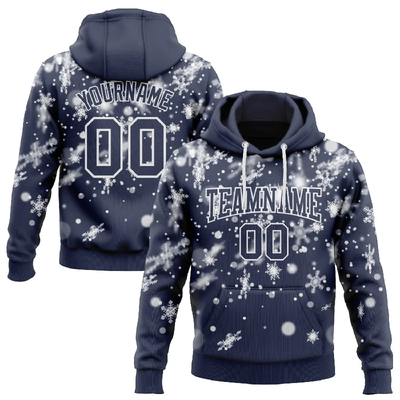 Fashionable Hoodie for Sporty and Casual Look-Custom Stitched Navy White Christmas Snowflakes 3D Sports Pullover Sweatshirt Hoodie