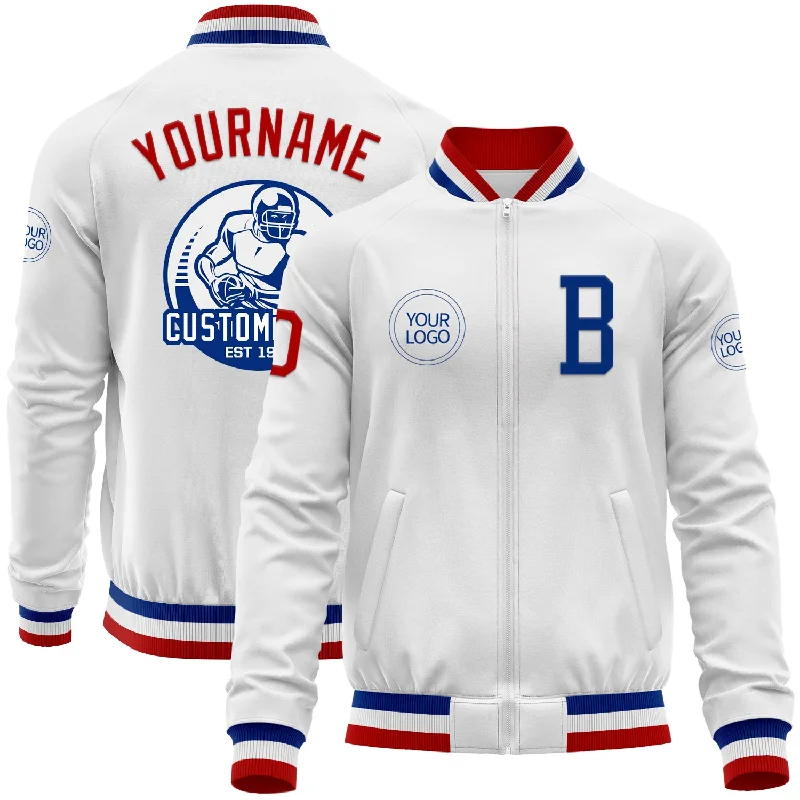 Vintage-Inspired Varsity Jacket for Nostalgic Fashion-Custom White Red-Royal Bomber Varsity Letterman Zipper Jacket