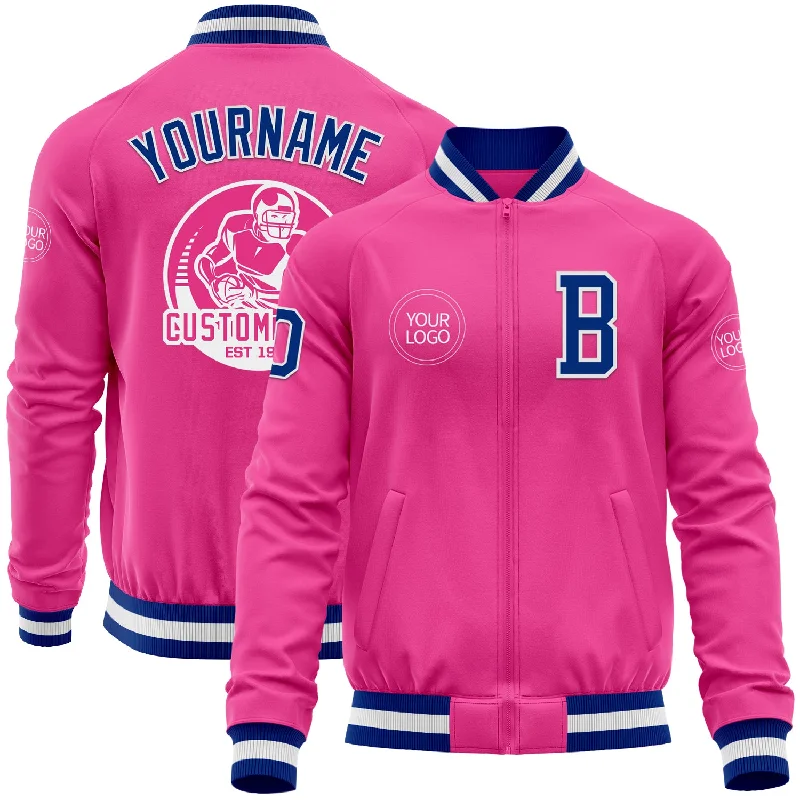 Comfortable Softshell Jacket for Hiking-Custom Pink Royal-White Bomber Varsity Letterman Zipper Jacket