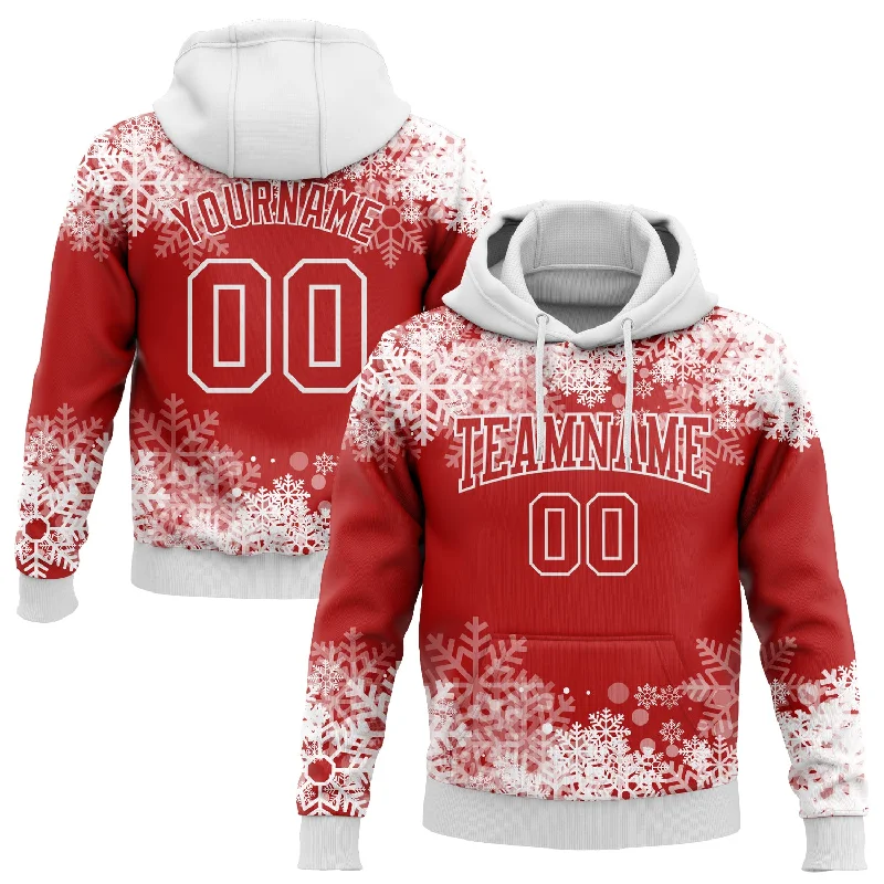 Classic Hoodie for Everyday Comfort-Custom Stitched Red White Christmas Snowflakes 3D Sports Pullover Sweatshirt Hoodie