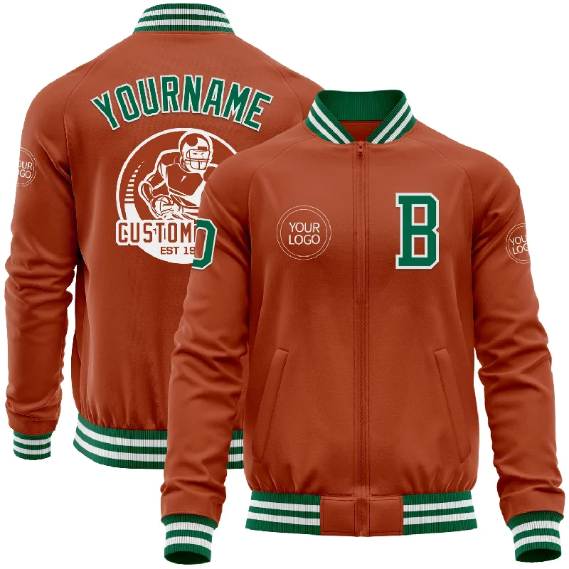 Stylish Leather Jacket for Trendy Look-Custom Texas Orange Kelly Green-White Bomber Varsity Letterman Zipper Jacket