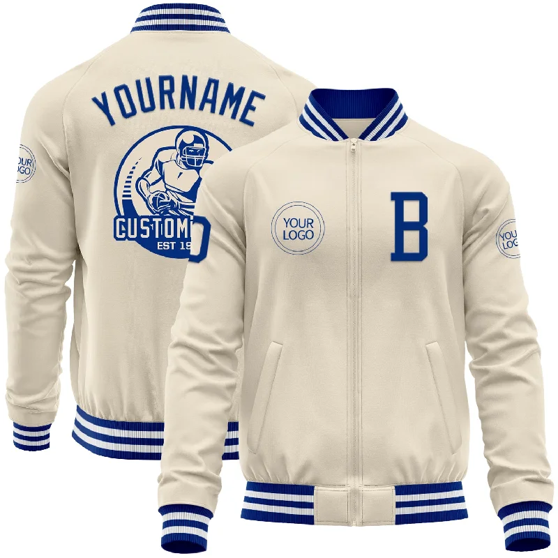 Classic Zip Jacket for Easy Everyday Wear-Custom Cream Royal-White Bomber Varsity Letterman Zipper Jacket