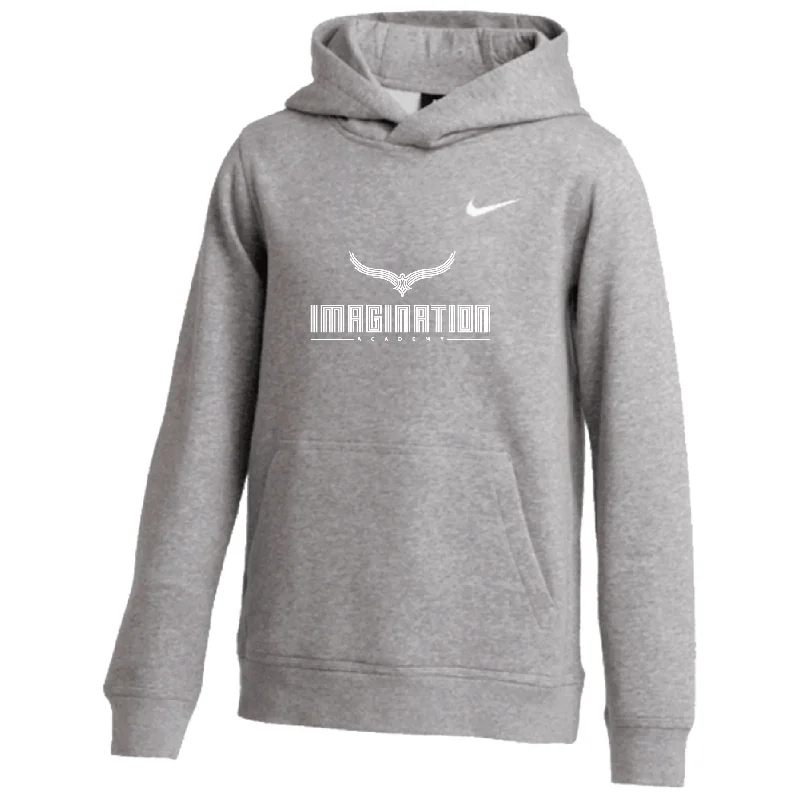 Relaxed Fit Hoodie for Lazy Days-Imagination Academy FAN Large Logo Nike Club Hoodie Grey