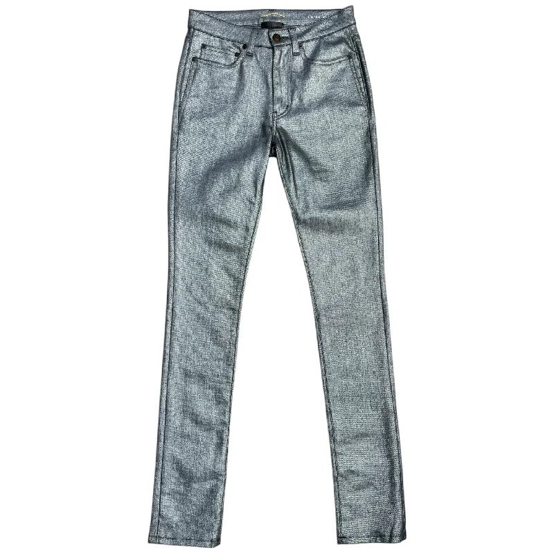 Rugged Denim Overalls for Casual Style-SAINT LAURENT/Skinny Pants/25/Denim/SLV/SKIY SILVER