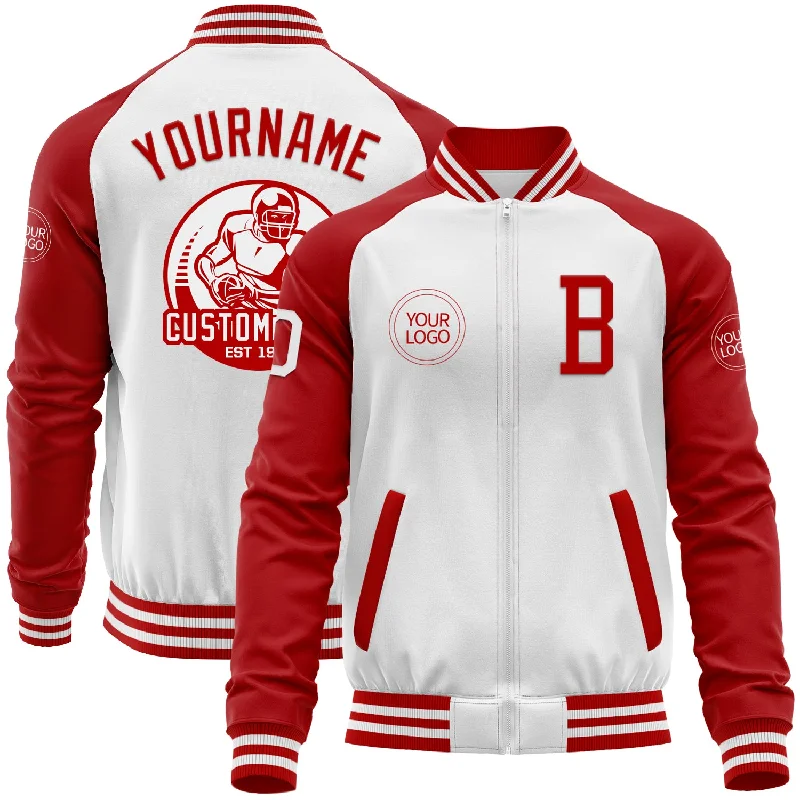 Lightweight Windbreaker Jacket for Active Days-Custom White Red Bomber Varsity Letterman Two Tone Zipper Jacket