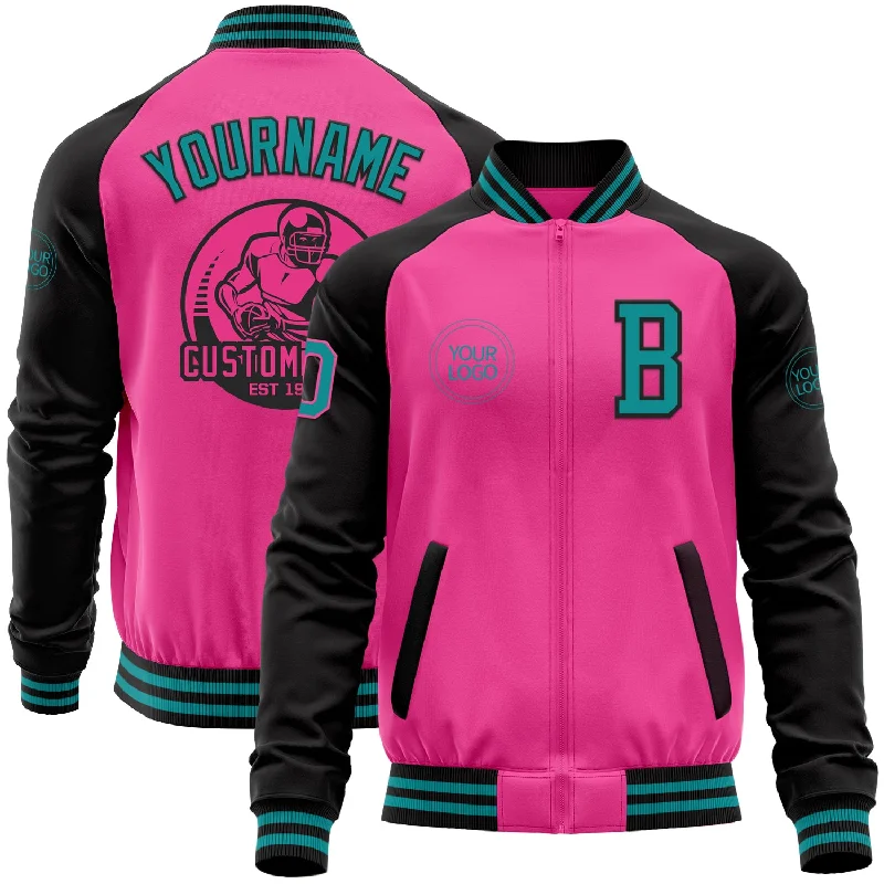 Reversible Jacket for Versatile Looks-Custom Pink Teal-Black Bomber Varsity Letterman Two Tone Zipper Jacket