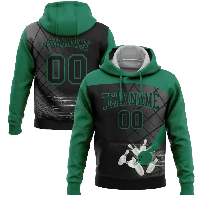 Eco-Friendly Hoodie for Sustainable Fashion-Custom Stitched Black Kelly Green 3D Bowling Sports Pullover Sweatshirt Hoodie