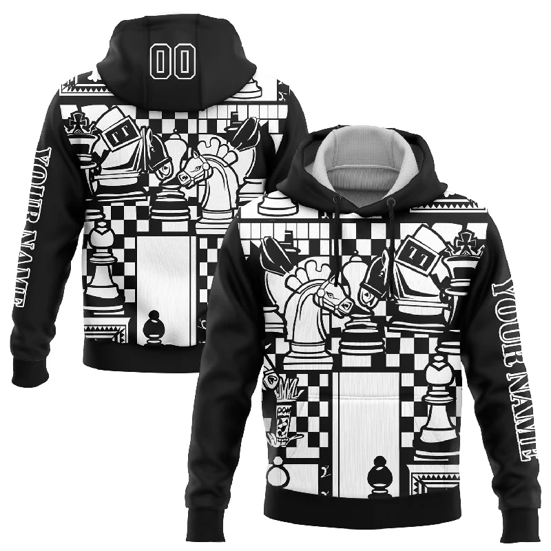 Graphic Hoodie for Unique Designs-Custom Stitched Black White 3D Chess International Chess Day Sports Pullover Sweatshirt Hoodie