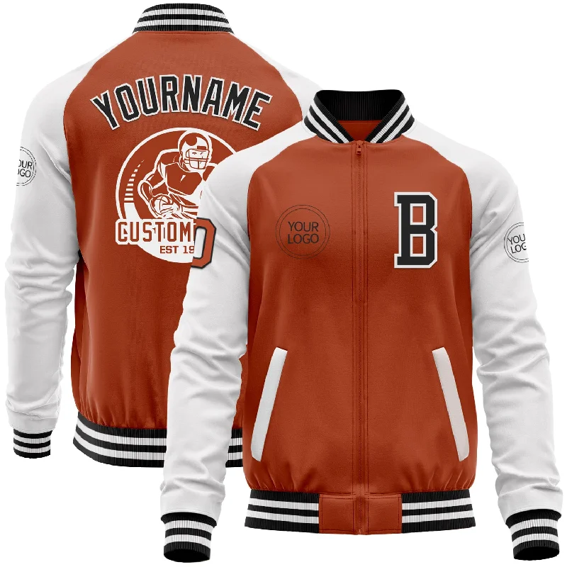 Elegant Wool Jacket for Classic Style-Custom Texas Orange Black-White Bomber Varsity Letterman Two Tone Zipper Jacket