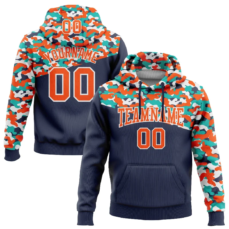 Soft Cotton Hoodie for Comfort All Day-Custom Stitched Camo Orange Navy-Aqua 3D Sports Pullover Sweatshirt Salute To Service Hoodie