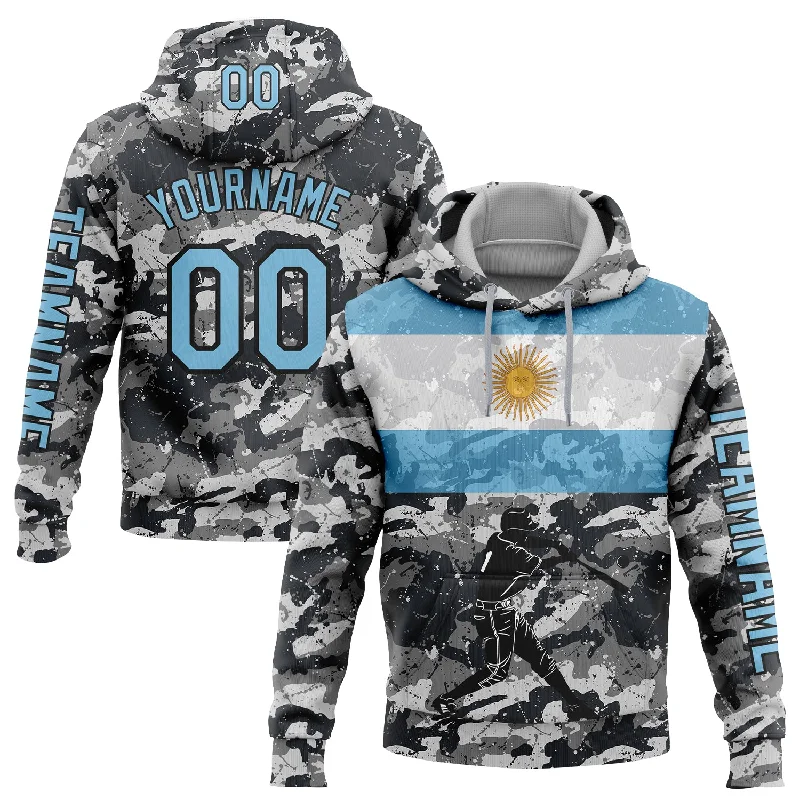 Urban Hoodie for City Life Fashion-Custom Stitched Camo Light Blue-Black 3D Argentina Argentinian Flag Sports Pullover Sweatshirt Salute To Service Hoodie