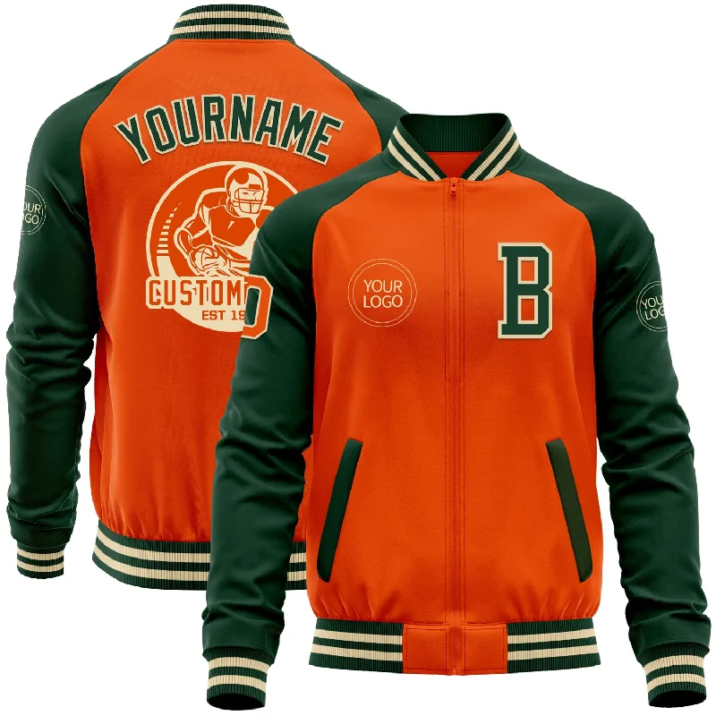 Casual Zip-Up Jacket for Active Days-Custom Orange Cream-Green Bomber Varsity Letterman Two Tone Zipper Jacket