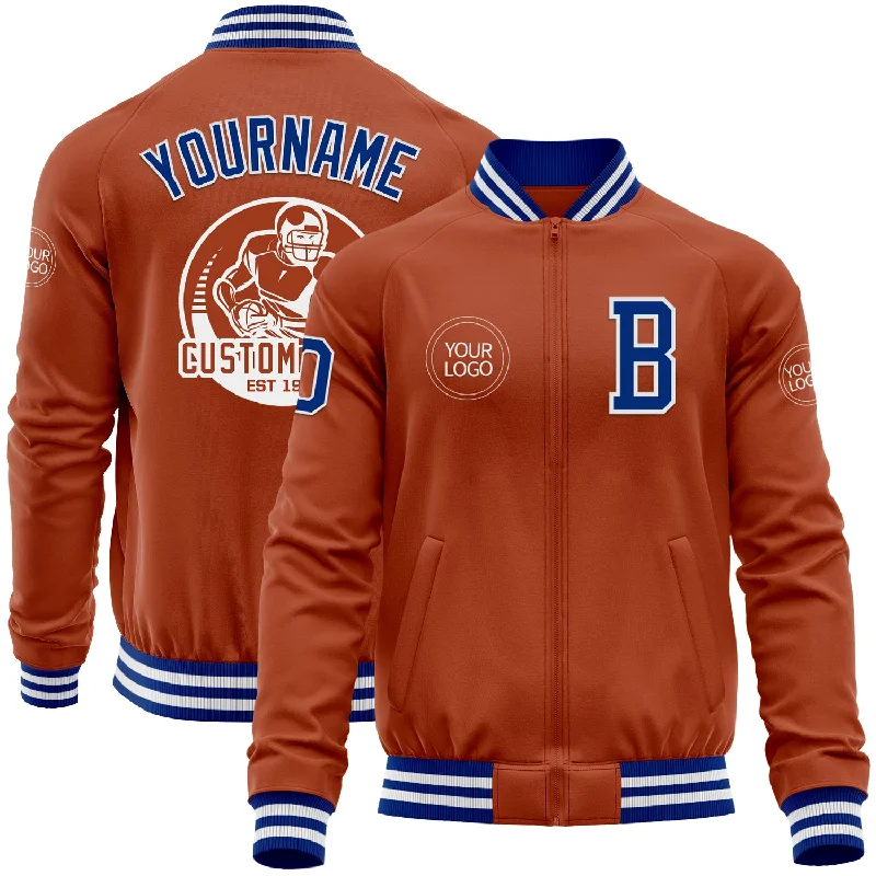 Cozy Fleece Jacket for Outdoor Comfort-Custom Texas Orange Royal-White Bomber Varsity Letterman Zipper Jacket