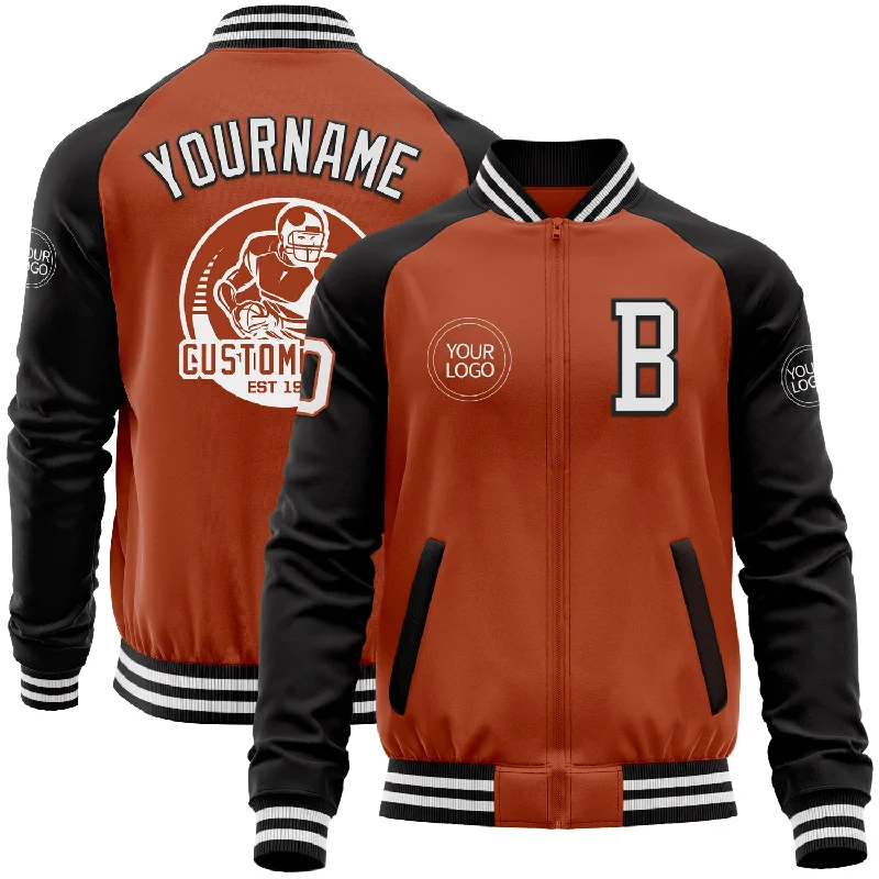 Slim-Fit Cotton Jacket for Easy Layering-Custom Texas Orange White-Black Bomber Varsity Letterman Two Tone Zipper Jacket