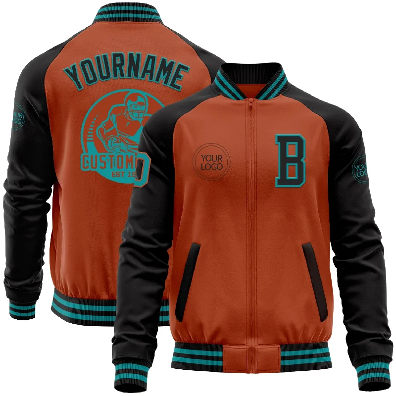 Utility Cargo Jacket for Practical Use-Custom Texas Orange Teal-Black Bomber Varsity Letterman Two Tone Zipper Jacket