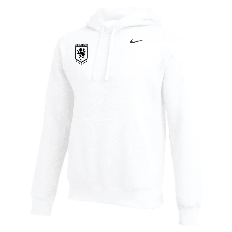 Warm Fleece Hoodie for Ultimate Cold Protection-Christos FC Badge Nike Club Hoodie White