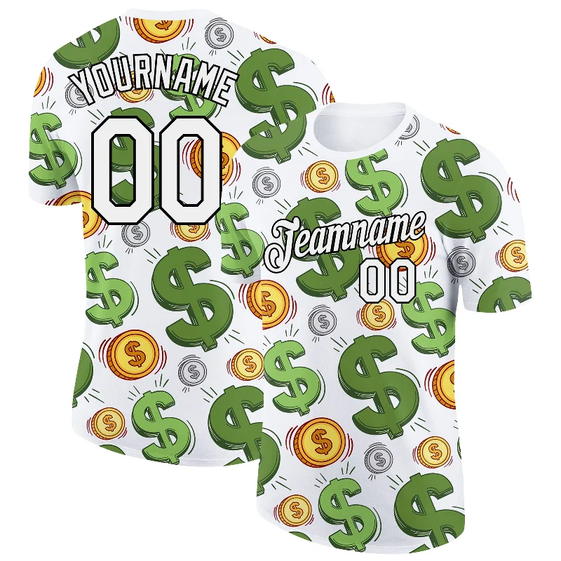 Fashionable Camo T-Shirt for Urban Style-Custom White Black 3D Pattern Design Dollar Sign Money Theme Performance T-Shirt