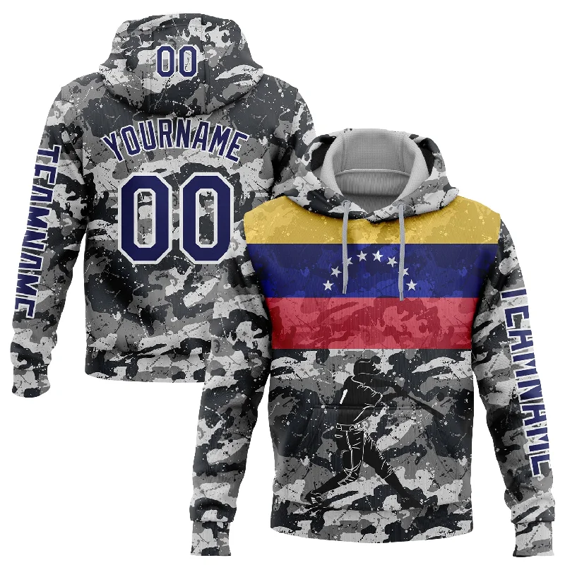 Comfortable Hoodie for School Days-Custom Stitched Camo Navy-White 3D Venezuela Venezuelan Flag Sports Pullover Sweatshirt Salute To Service Hoodie