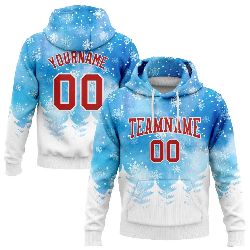 Trendy Zip-Up Hoodie with Colorful Design-Custom Stitched Powder Blue Red-White Christmas Snowflakes 3D Sports Pullover Sweatshirt Hoodie