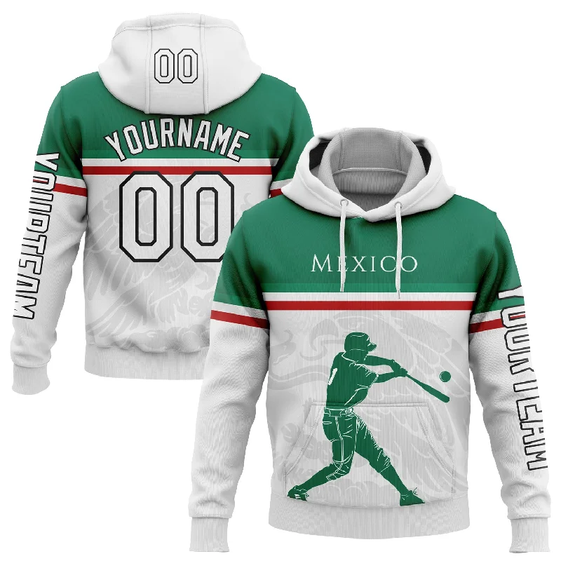 Versatile Hoodie for Layering in Any Season-Custom Stitched White Kelly Green Red-Black 3D Mexico Mexican Flag Sports Pullover Sweatshirt Hoodie