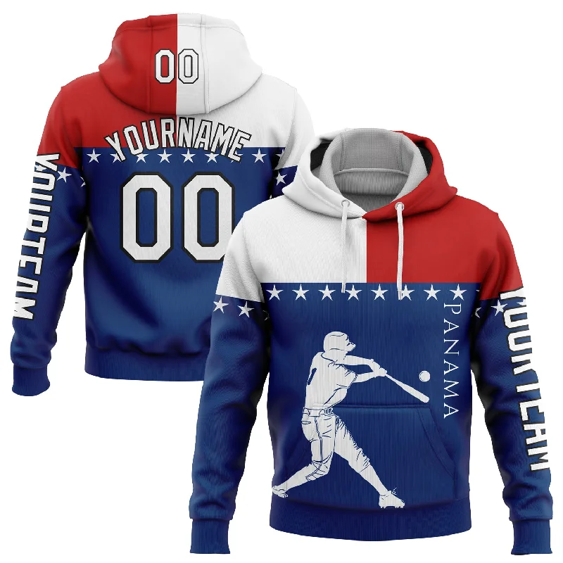 Street Style Hoodie with Bold Colors-Custom Stitched US Navy Blue Red-Black 3D Panama Panamanian Flag Sports Pullover Sweatshirt Hoodie