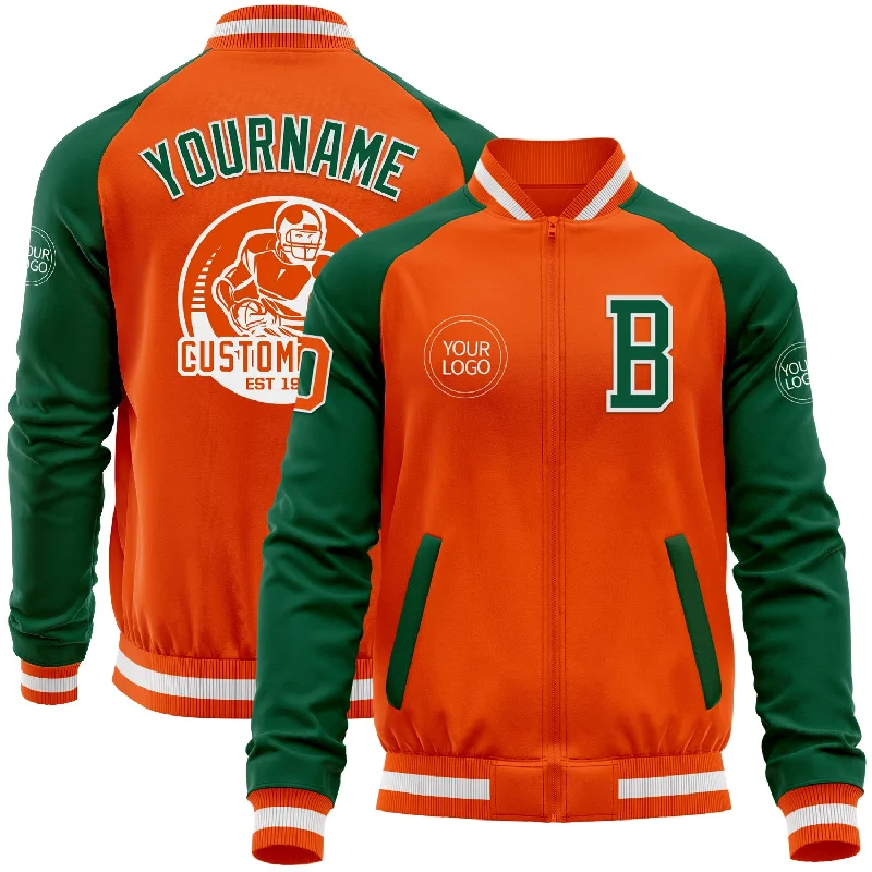 Chic Double-Breasted Wool Jacket for Elegance-Custom Orange White-Kelly Green Bomber Varsity Letterman Two Tone Zipper Jacket