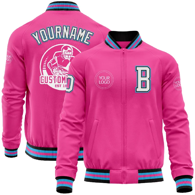 Vintage Military Jacket for Rugged Appeal-Custom Pink Black-Sky Blue Bomber Varsity Letterman Zipper Jacket