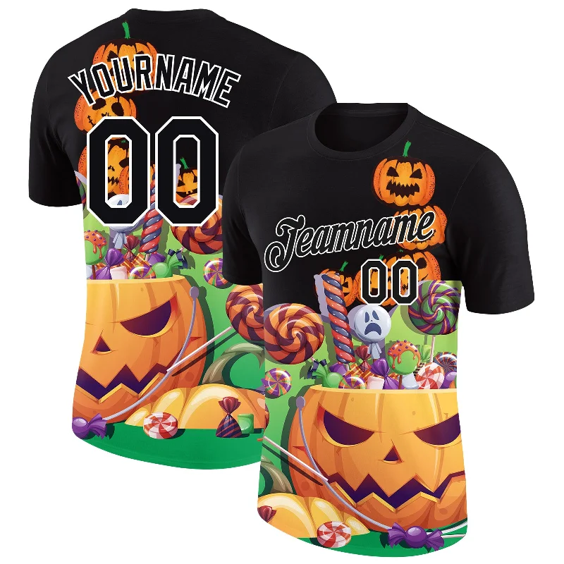 Premium Quality T-Shirt for All Seasons-Custom Black White 3D Halloween Performance T-Shirt