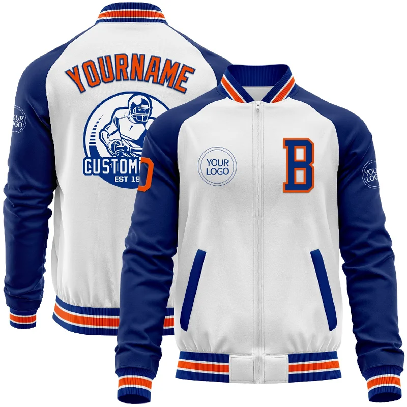 Reversible Jacket for Versatile Looks-Custom White Orange-Royal Bomber Varsity Letterman Two Tone Zipper Jacket