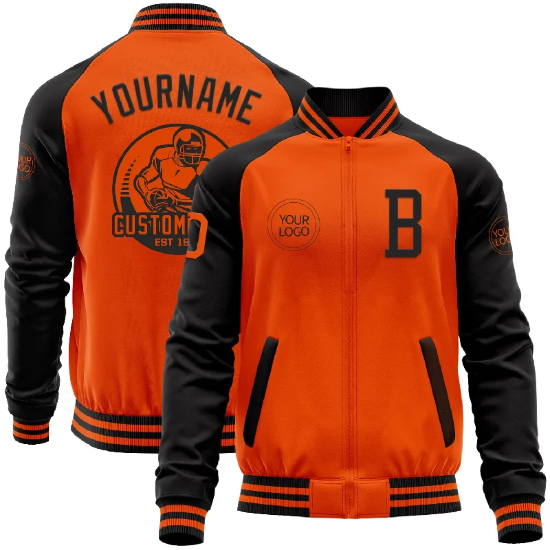 Vintage Military Jacket for Rugged Appeal-Custom Orange Black Bomber Varsity Letterman Two Tone Zipper Jacket