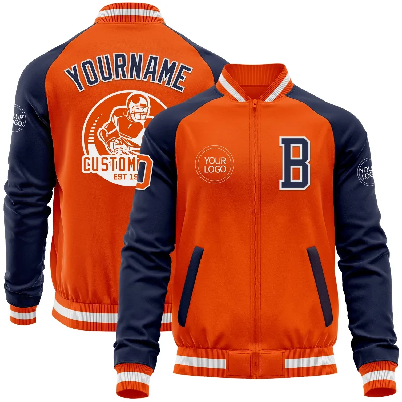 Insulated Wool Jacket for Winter Warmth-Custom Orange White-Navy Bomber Varsity Letterman Two Tone Zipper Jacket