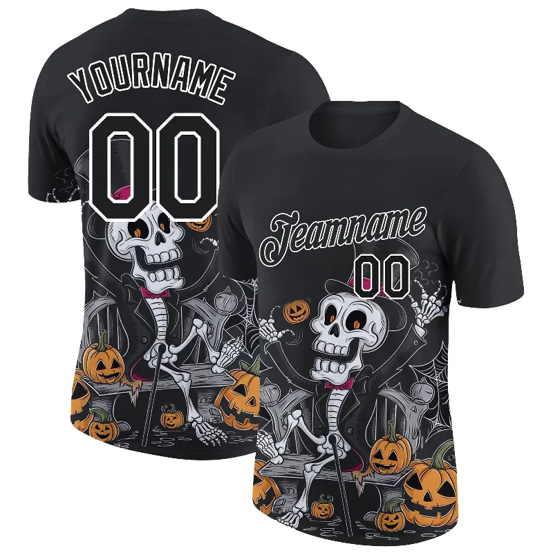 Soft Jersey Knit T-Shirt for Casual Wear-Custom Black White 3D Halloween Performance T-Shirt