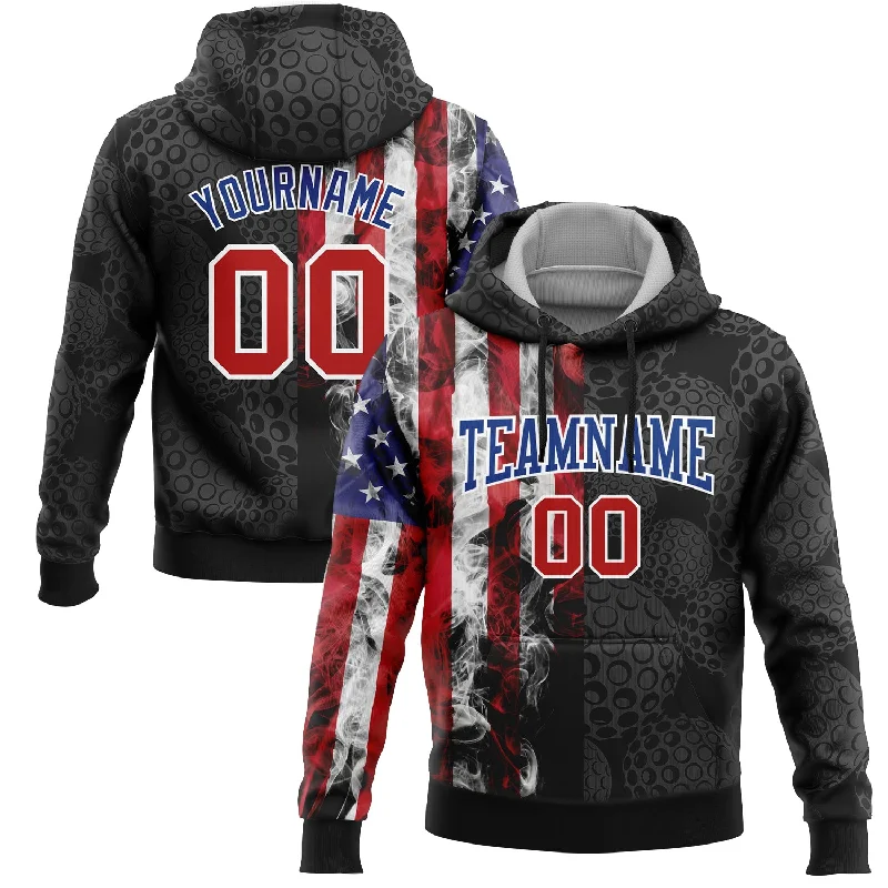 Comfortable Hoodie for All-Day Comfort-Custom Stitched Black Red-Royal 3D Golf Ball American Flag Sports Pullover Sweatshirt Hoodie