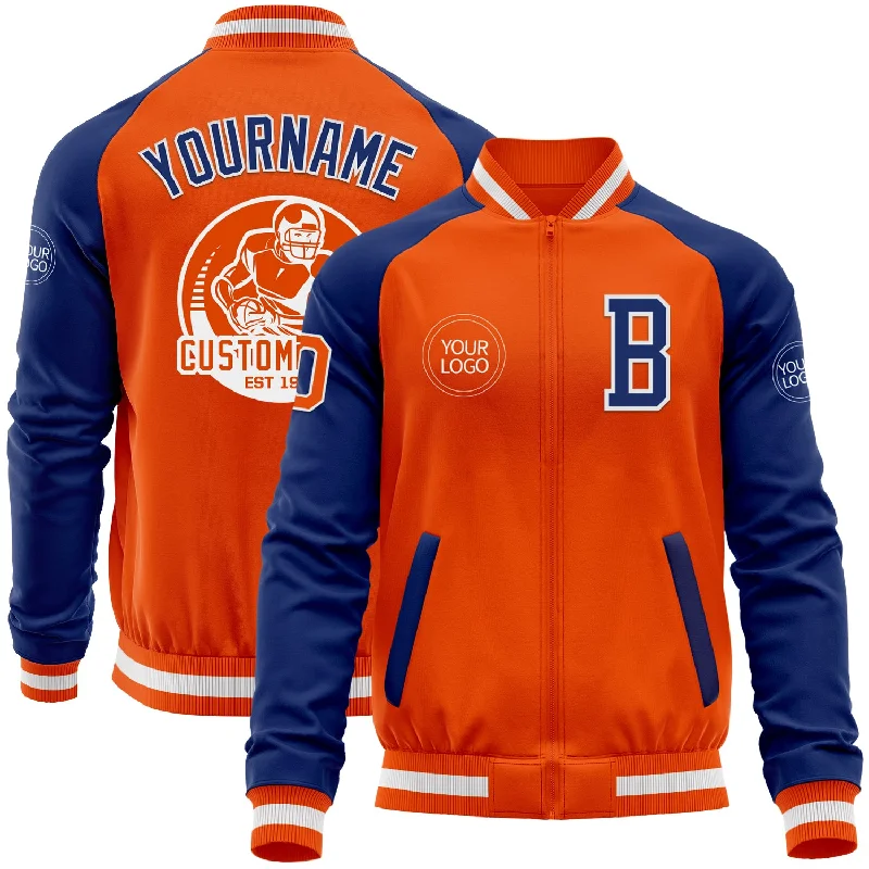 Trendy Camouflage Jacket for Street Style-Custom Orange White-Royal Bomber Varsity Letterman Two Tone Zipper Jacket