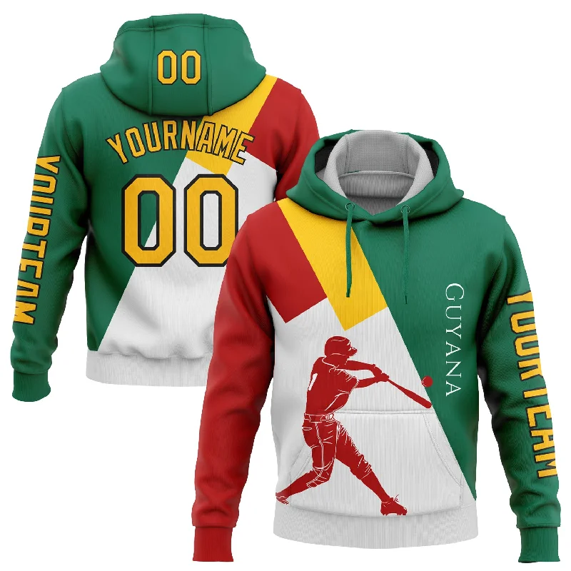 Zip Hoodie for Layering and Versatility-Custom Stitched Kelly Green Gold Red-Black 3D Guyana Guyana Flag Sports Pullover Sweatshirt Hoodie