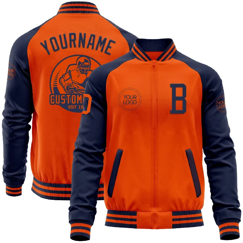 Classic Field Jacket for Rugged Outdoors-Custom Orange Navy Bomber Varsity Letterman Two Tone Zipper Jacket