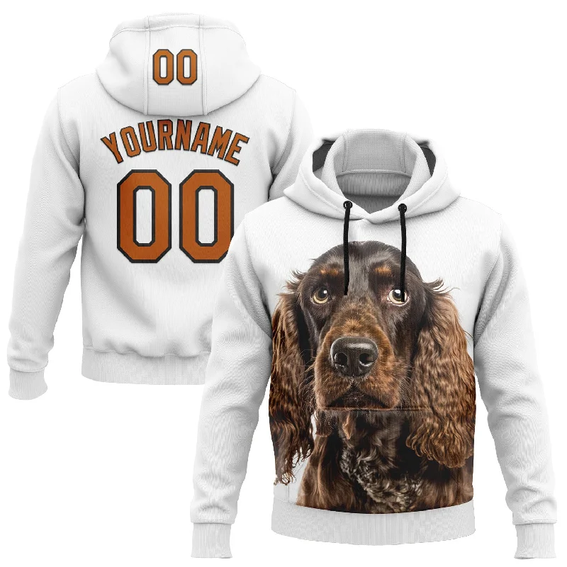 Cozy Hooded Sweatshirt for Fall and Winter-Custom Stitched White Texas Orange-Black 3D Pattern Design American Spaniel Dog Sports Pullover Sweatshirt Hoodie