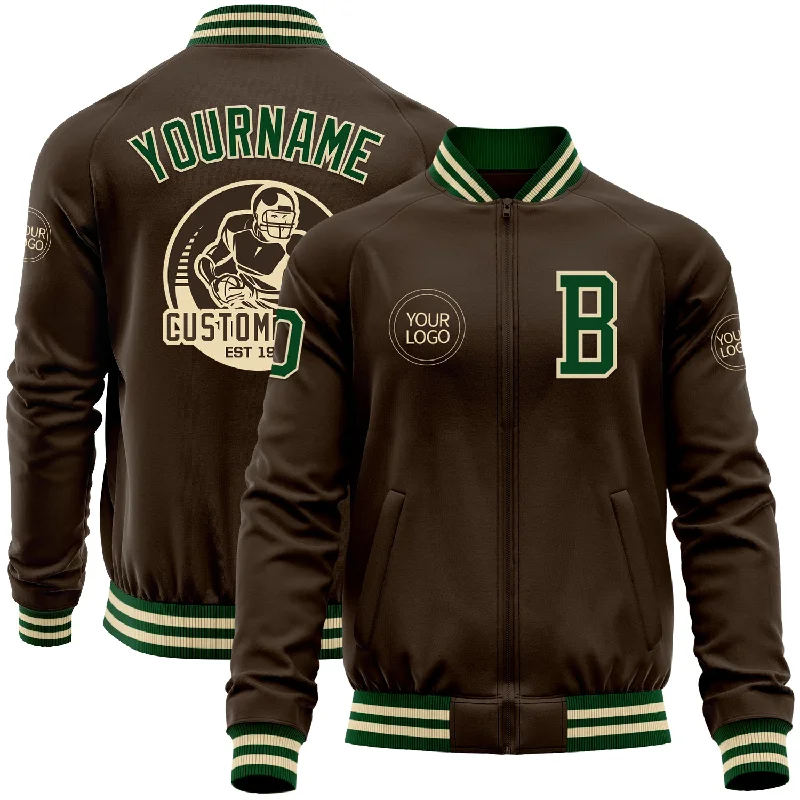 Modern Trench Jacket for Urban Fashion-Custom Brown Green-Cream Bomber Varsity Letterman Zipper Jacket