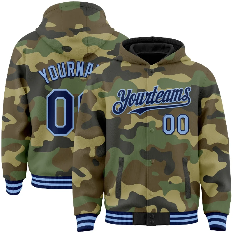 Comfortable Cotton Hoodie for All-Day Wear-Custom Camo Navy-Light Blue Bomber Full-Snap Varsity Letterman Salute To Service Hoodie Jacket