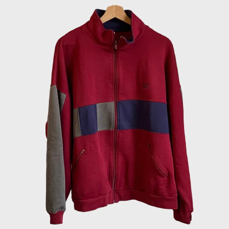 Vintage Work Jacket for Casual Wear-Vintage Maroon Track Jacket L